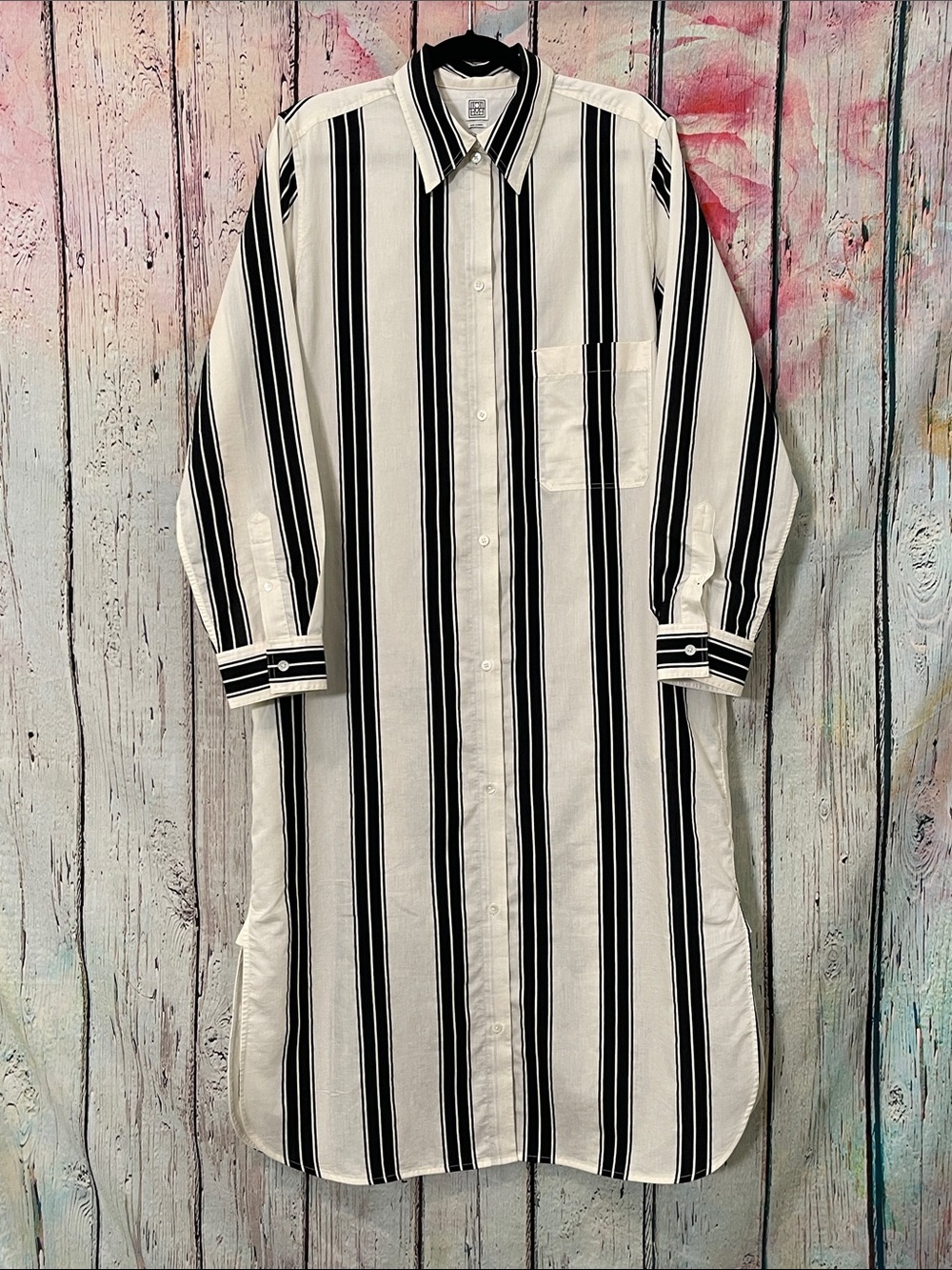 Toteme Black & White Vertical Stripe Long Button-Up Dress